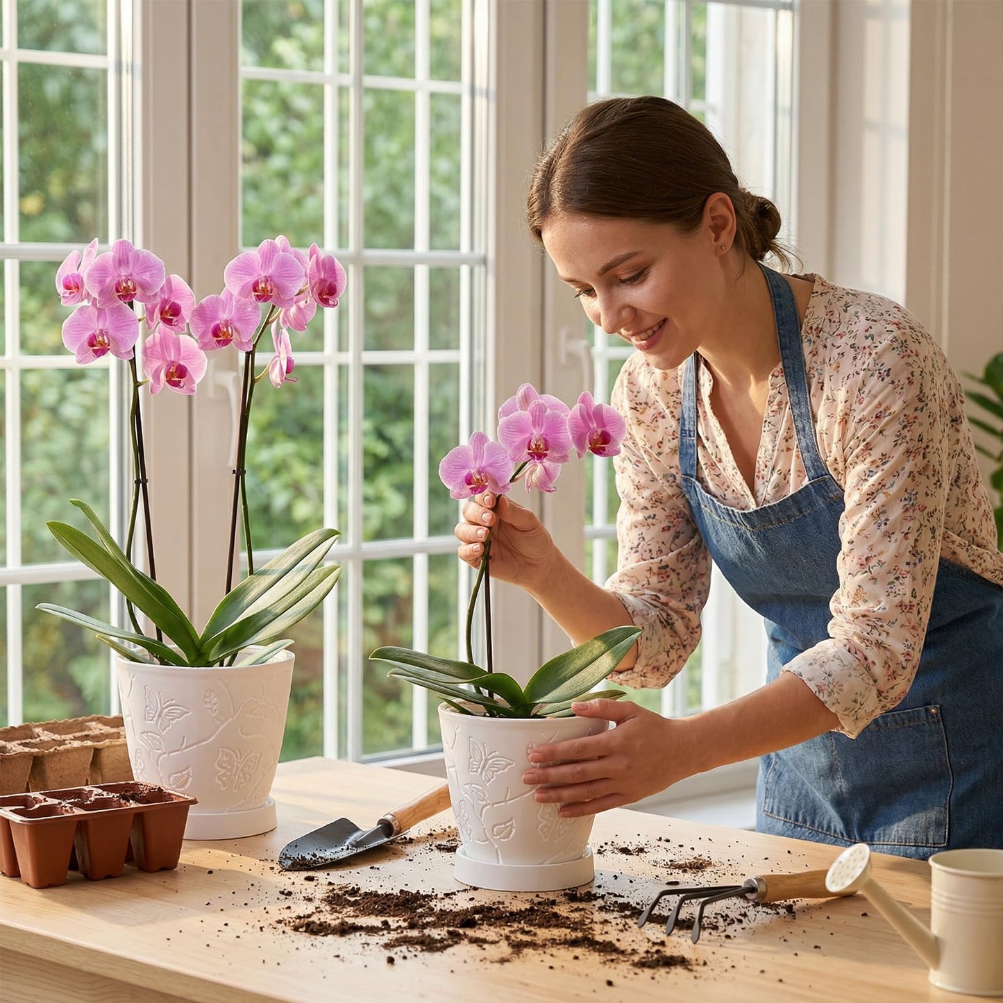 LinyAlmY 2Pack Cutouts Orchid Pots for Indoor Plants,5.75 Inch Clear Small Orchid Pots with Holes for Repotting Kit,Macetas para Orqudeas(White)