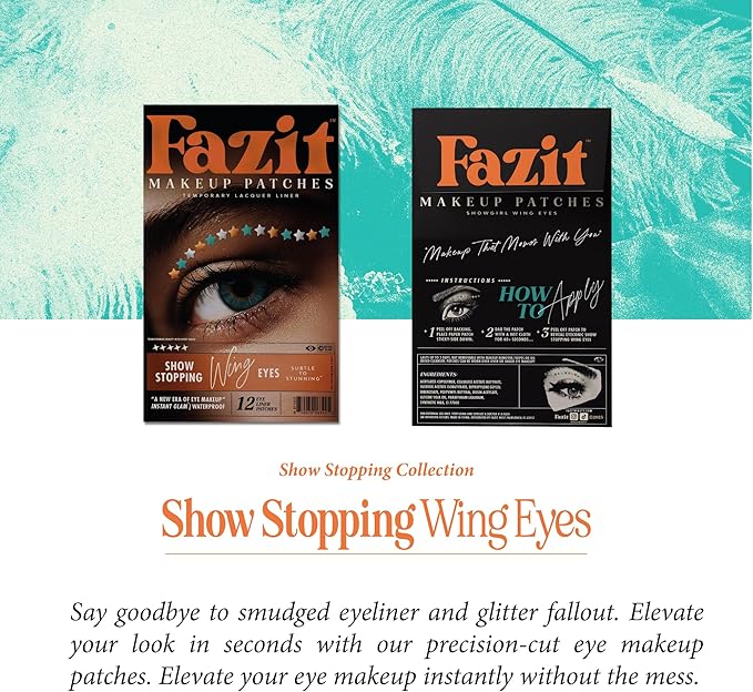 Fazit Makeup Patches - Show Stopping Wing Eyes - Glow Up Make-Up Patches - Cute Glitter Makeup Accessories for Women - Cosmetic Glitter for Face