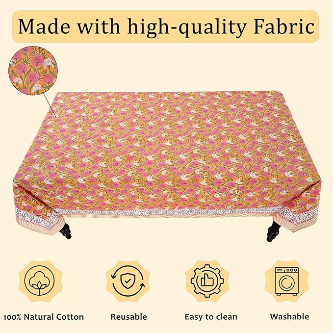 Ridhi Hand Block Print Bubblegum Pink Rectangle Cotton Tablecloth 108" x 60" Reusable Table Cover Decorative Everyday Use for Dining, Farmhouse, Home Gift for Spring, Easter, Valentine