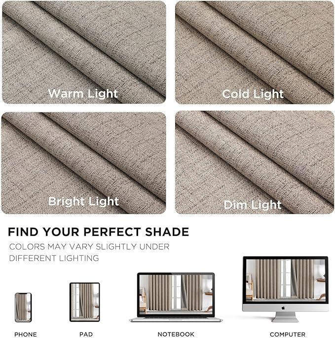 Joydeco Linen Blackout Curtains for Bedroom - 100% Light Blocking 1 Panels, Linen Drapes 70" W x 90" L, Thermal Insulated Room Darkening Curtains for Living Room, Rod Pocket & Back Tabs