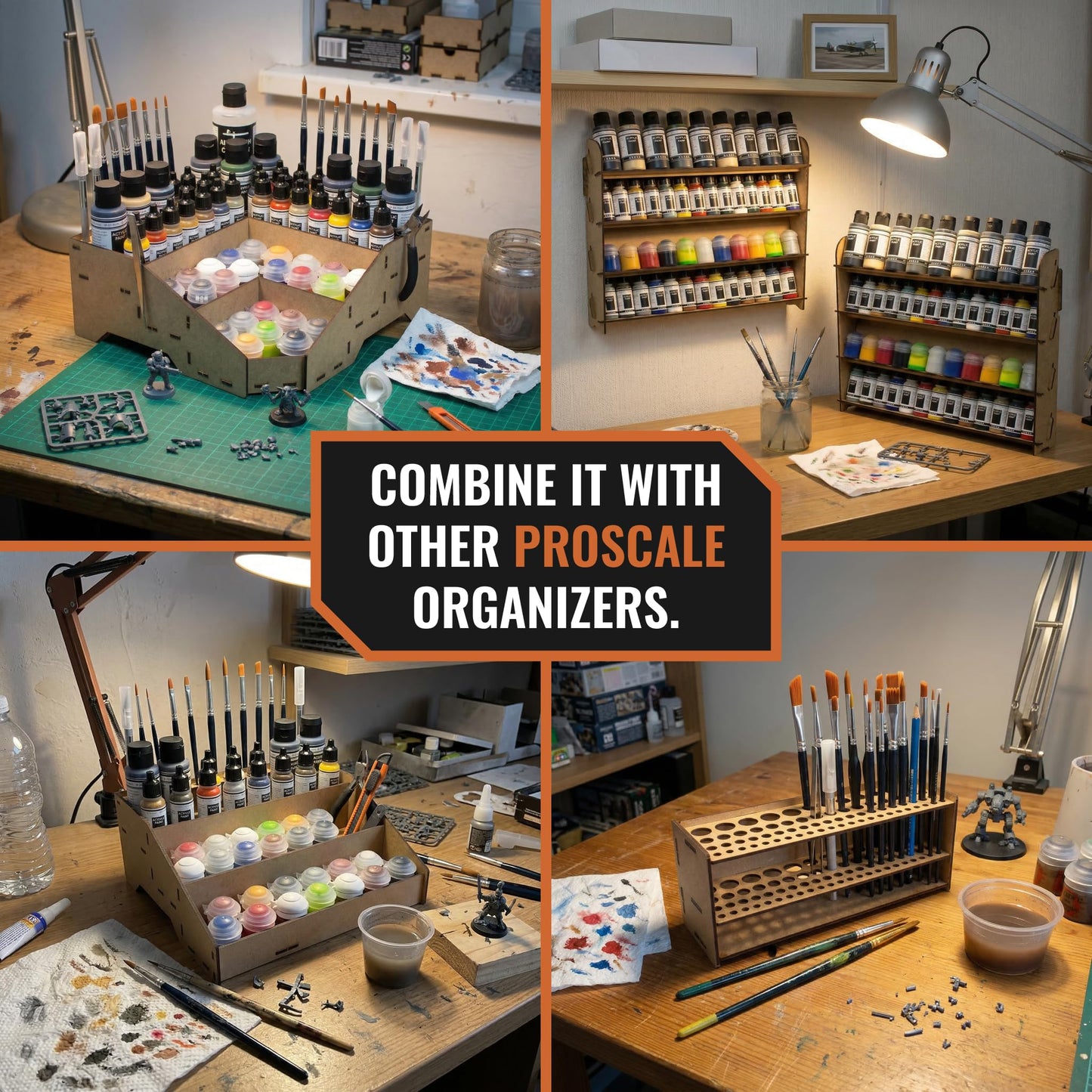 PROSCALE Wall Paint Rack Organizer for Miniatures & Modeling, Vertical Paint Stand with 33mm Pot Holes + Top Brush/Tool Holder, Compatible with Citadel (33mm)