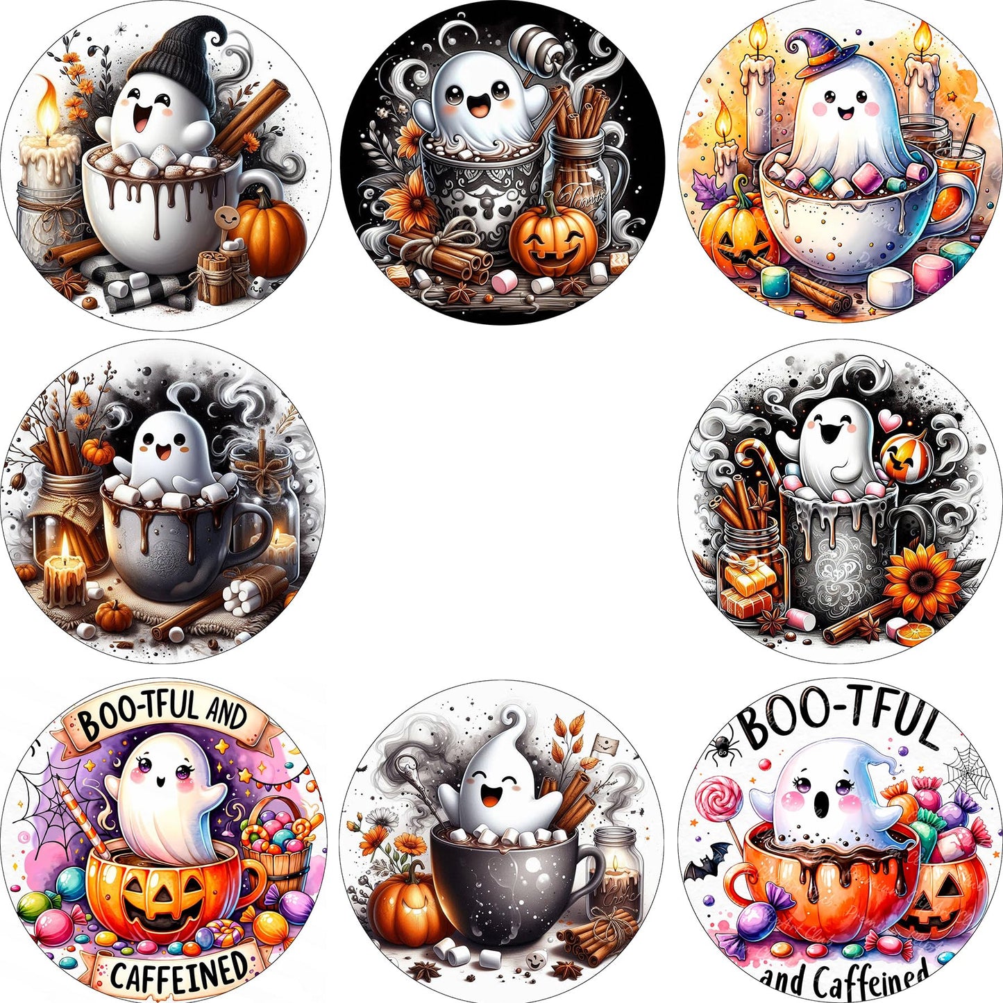 8 PCS Halloween Diamond Art Coasters Kits, Ghost Diamond Painting Coaster Kits Diamond Coasters with Holder Cork Pads Gem Art Dots Paintings Crafts Supplies for Adults Beginners