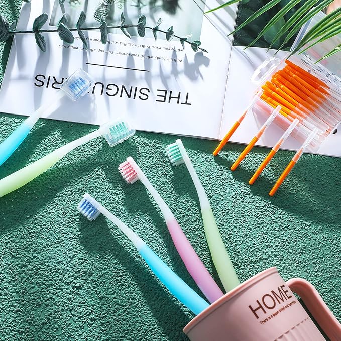6 Pieces V Shaped Orthodontic Toothbrush for Brace with Brush Head 40 Pieces Interdental Brush Soft Bristle Braces Brushes for Cleaning Portable Toothbrushes for Braces(Medium,Orange)