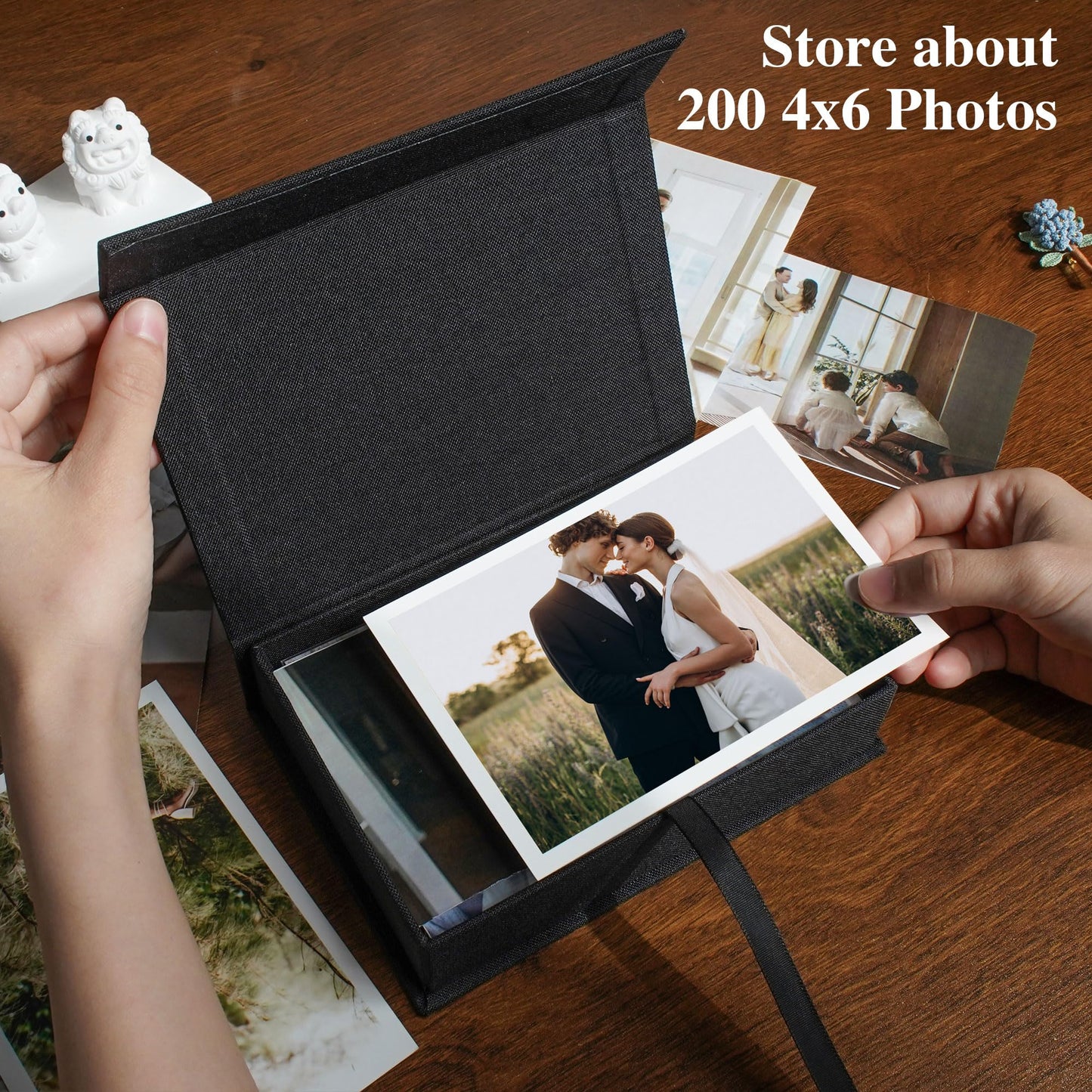 Yopih 5x7 Linen Photo Storage Box - Ideal for Preserving and Organizing Your Precious Photos, Certificates, Scrapbooking Supplies, Keepsakes, and Jewelry Black