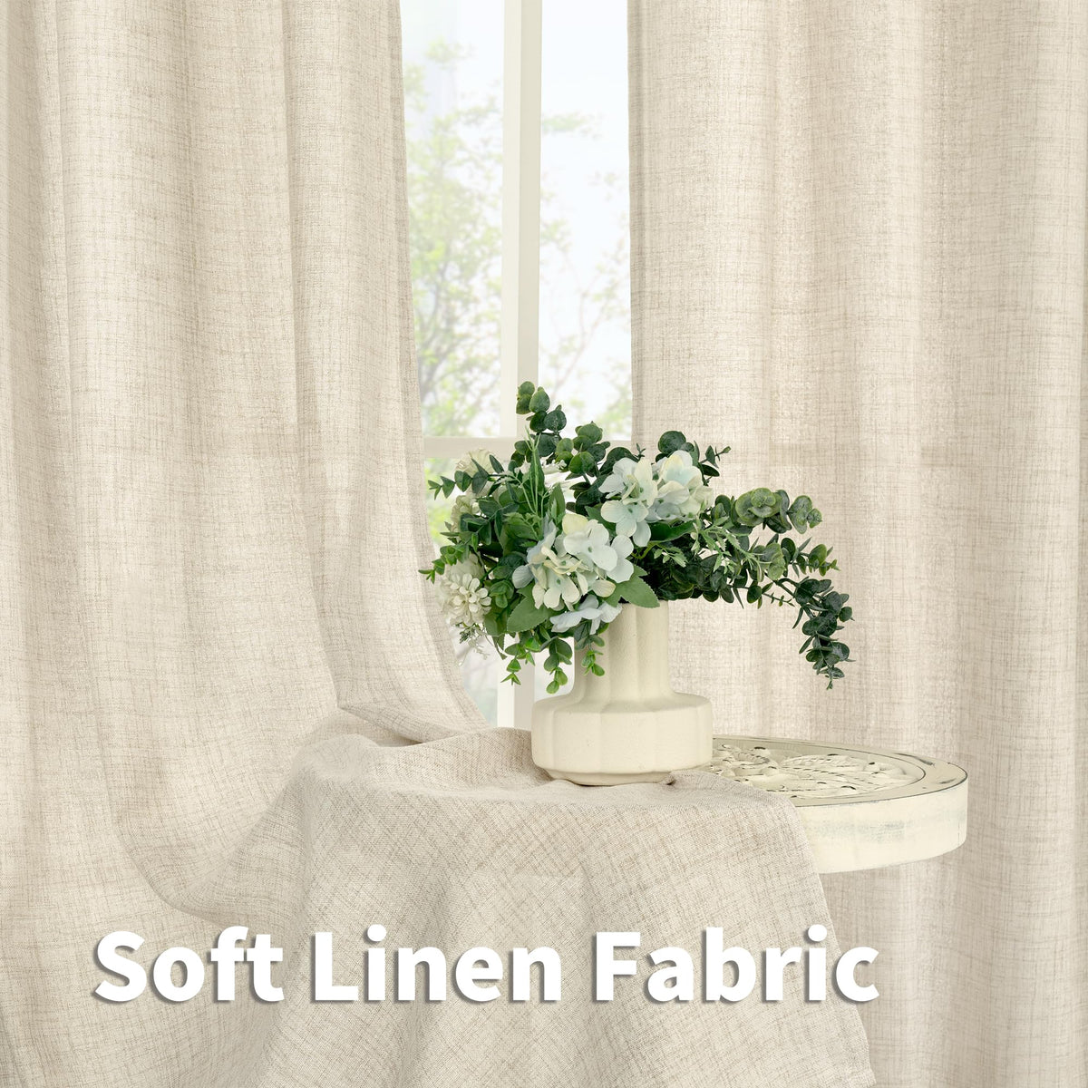 Linen Curtains 63 Inch Length for Living Room (2 Count)