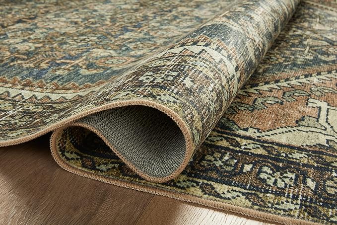Loloi Magnolia Home by Joanna Gaines Banks Collection BAN-02 Denim/Clay 2'-0" x 5'-0" .13" Pile Height, Machine Washable, Accent Rug