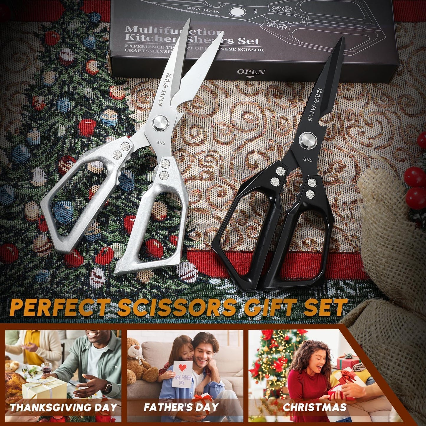 Huusk Kitchen Shears Set, Heavy Duty Poultry Shears, Japanese Kitchen Scissors for Meat, Chicken Bones, and Turkey, Christmas Gifts for Men Women