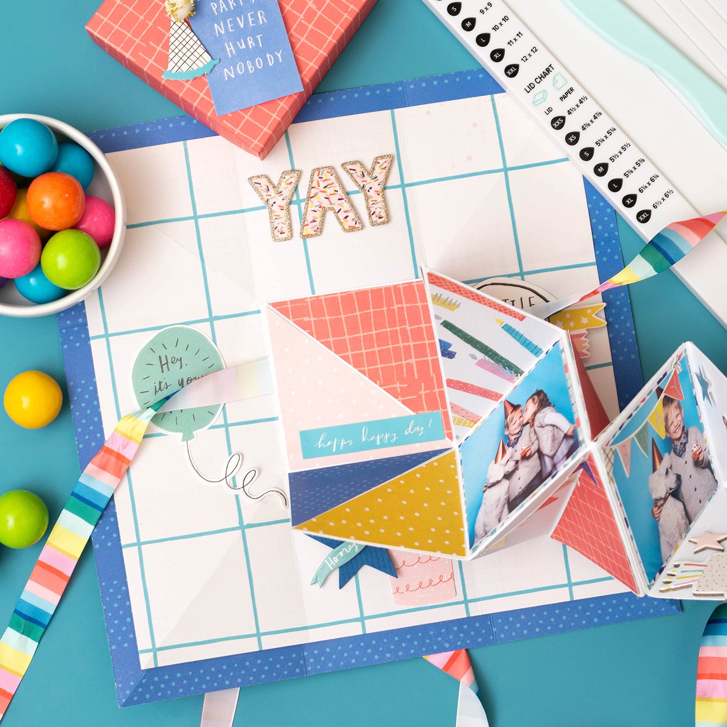 We R Memory Keepers Explosion Board, Make DIY Custom Explosion Boxes, for Memory Keeping, Gift Giving, with Guides, Measurements, and Templates, Crafting, Scrapbooking, Journaling, and More