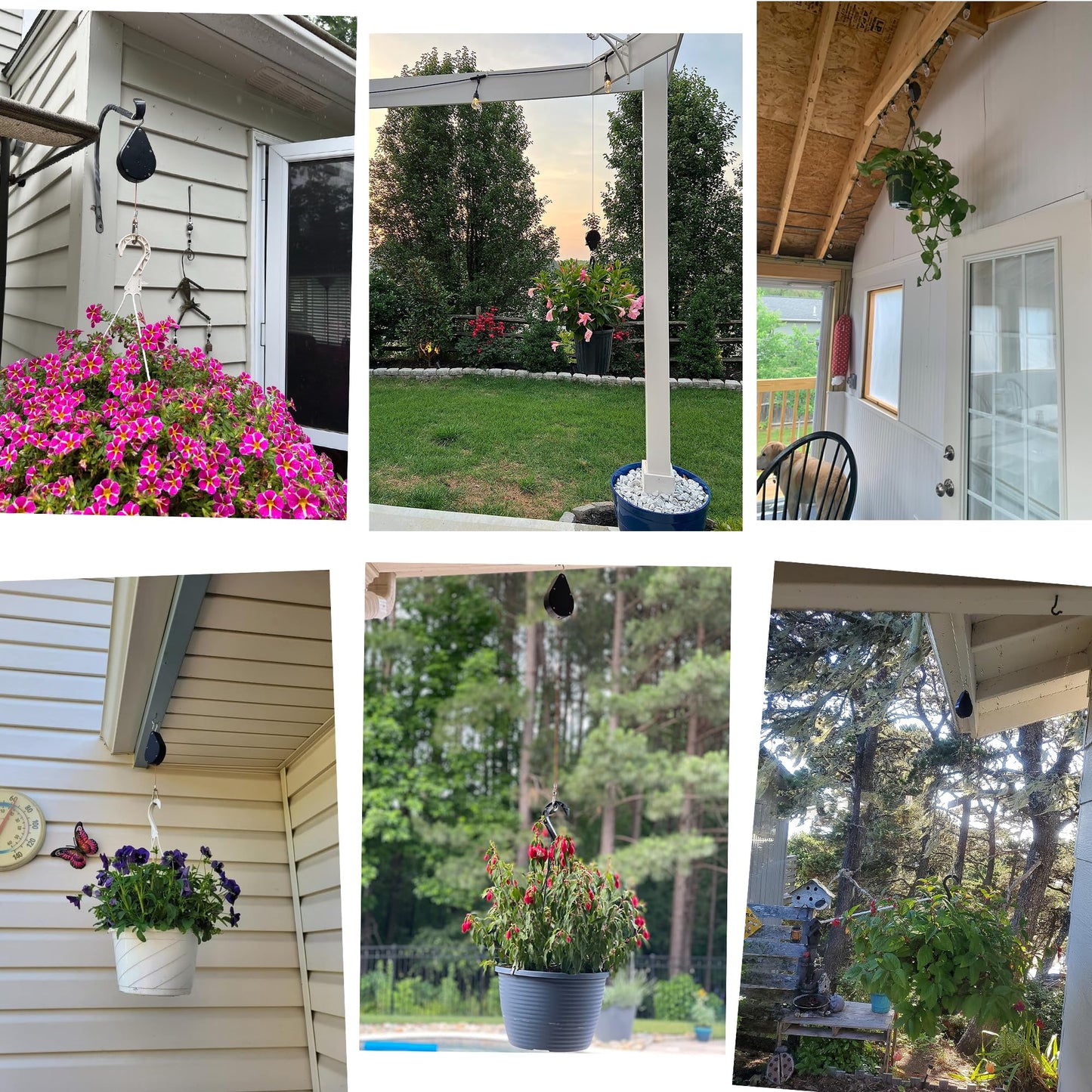 Kitwinney Retractable Plant Hanger - Upgrade Plant Pulleys for Hanging Plants, Easy to Raise and Lower, Suitable for Garden Flower Pots, Hanging Planter, Bird Feeder(White, 2 PCS)