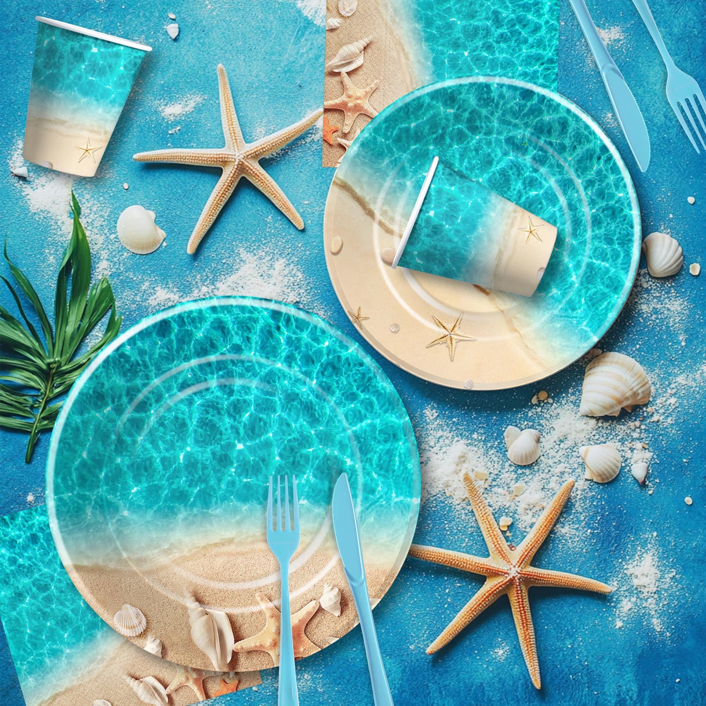 Srua Don Beach Party Decorations, Ocean Seashell Party Supplies, Plate, Cup, Napkin, Tablecloth, Cutlery, Banner, Ocean Beach Table Decorations For Birthday Baby Shower Wedding, Serves 24
