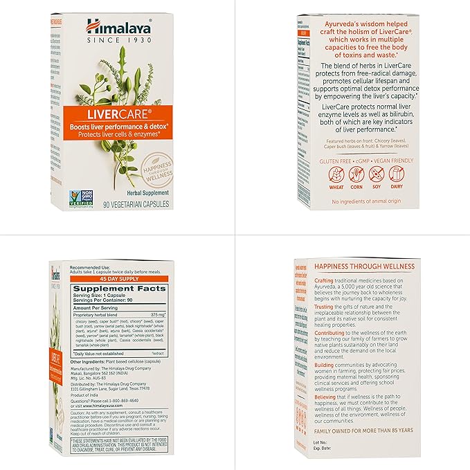 Himalaya LiverCare, Liver Cleanse and Detox, Herbal Supplement for Liver Support, Enhances The Detoxification Process, Liver Cleanse Formula, 375 mg, 90 Capsules, 45 Day Supply