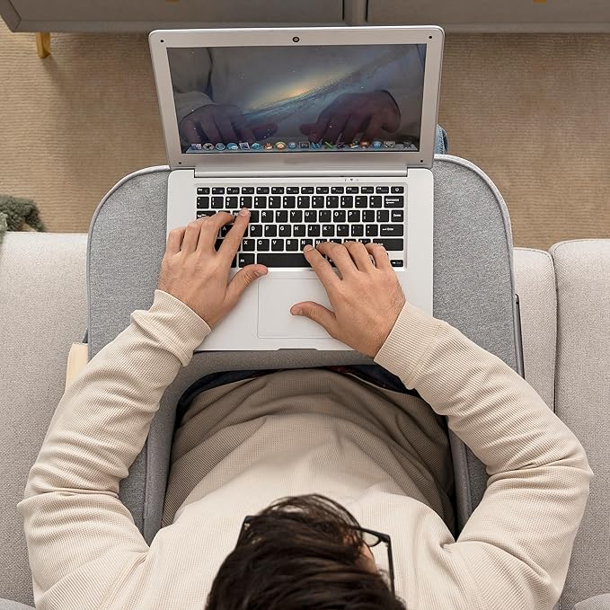 Lavish Home Multipurpose Memory Foam Desk Pillow - Lap Desk Pillow with Arm Rests, Storage Pockets, and Removable Washable Cover - Laptop Pillow for Reading, Gaming, Studying, and Working (Gray)