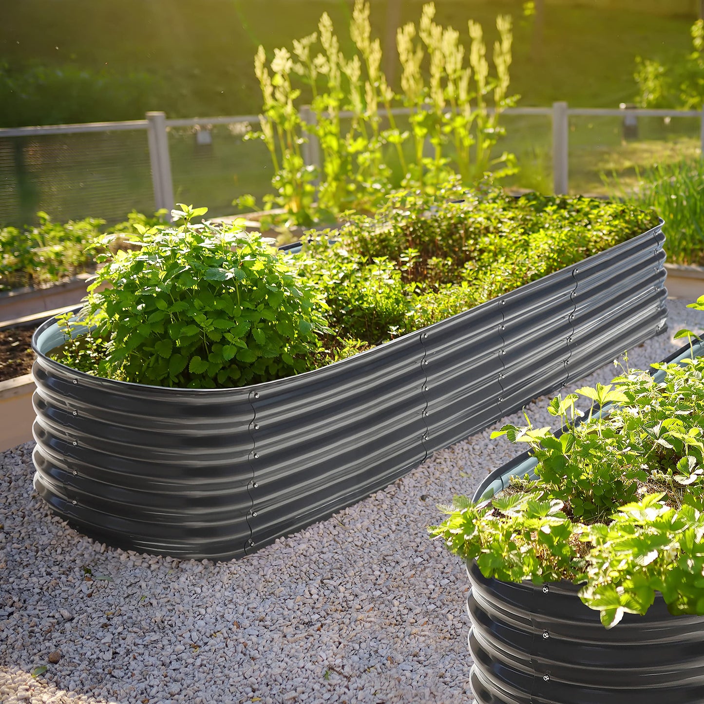 VEIKOU 8x2x1.4ft Raised Garden Bed, Galvanized Raised Garden Bed, Modular Raised Planter Box Outdoor for Vegetables, 9 in 1 Metal Garden Bed, Grey