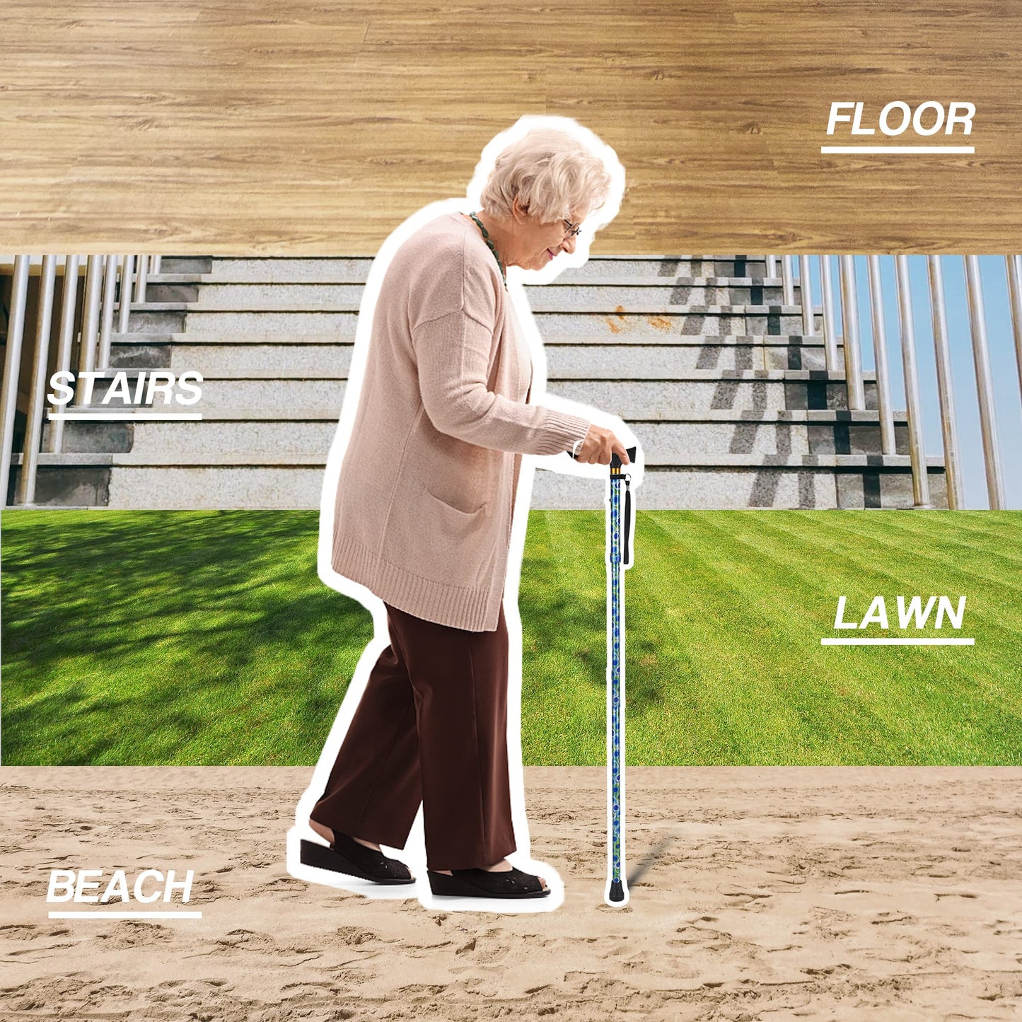 LIXIANG Walking Cane with Replacement Base-Folding Cane,Adjustable Colorful Walking Stick for Men & Women with Comfortable T-Handle,Stylish Balancing Mobility Aid.