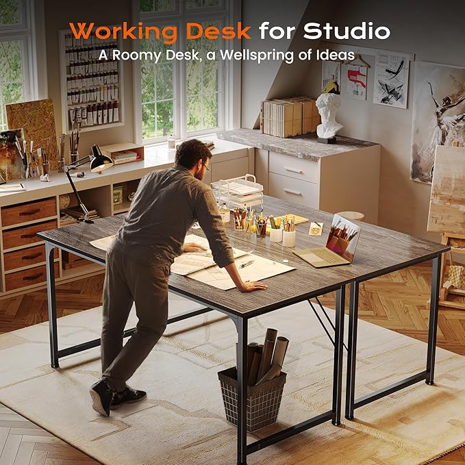PRAISUN 54 X 24 Inch Computer Desk with Deeper Desktop, Gaming Office Writing Work Desk for Home Office, Study, Bedroom, Work from Home, Metal Frame, Grey