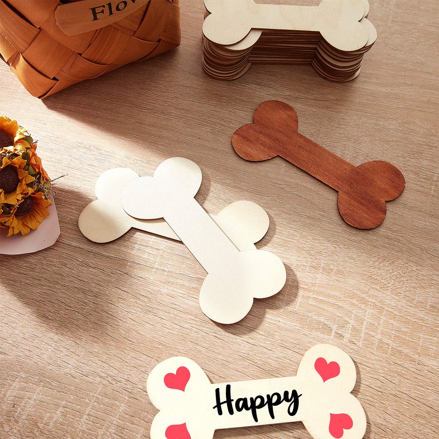 40 Pieces 4.3 x 2.2 Inches Wood Dog Bone Cutouts Unfinished Wood Dog Bone Plain Bone Shaped Wood for Crafts Wooden DIY Projects Home Decoration