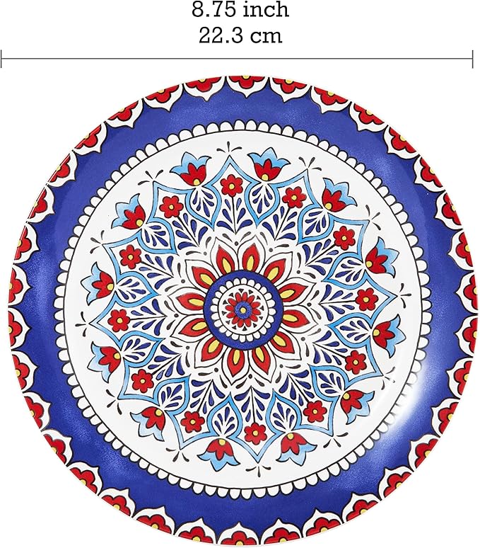 Bico Boho Totem Salad Plates Set of 4, 8.75 Inch Ceramic Dessert Plates for Salad, Appetizer, Side Dishes, Microwave and Dishwasher Safe, Gift for Housewarming and Thanksgiving