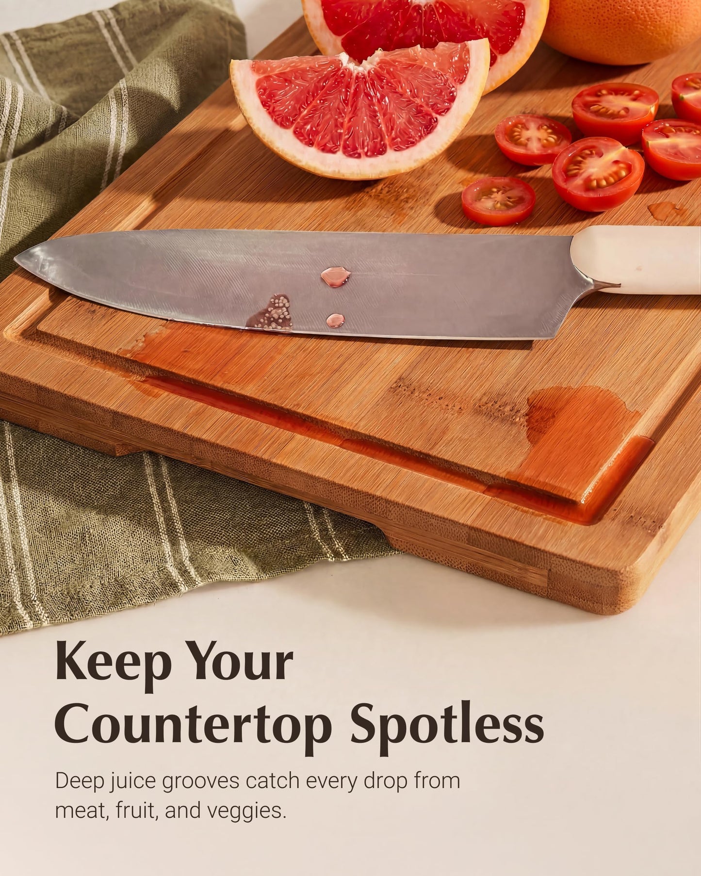 JINGNING Deep-Carbonized Bamboo Cutting Board Set for Kitchen with Wood Storage Stand, Deep Juice Grooves, Easy-Grip Handles & Non-Slip Pads, Premium Kitchen Gift