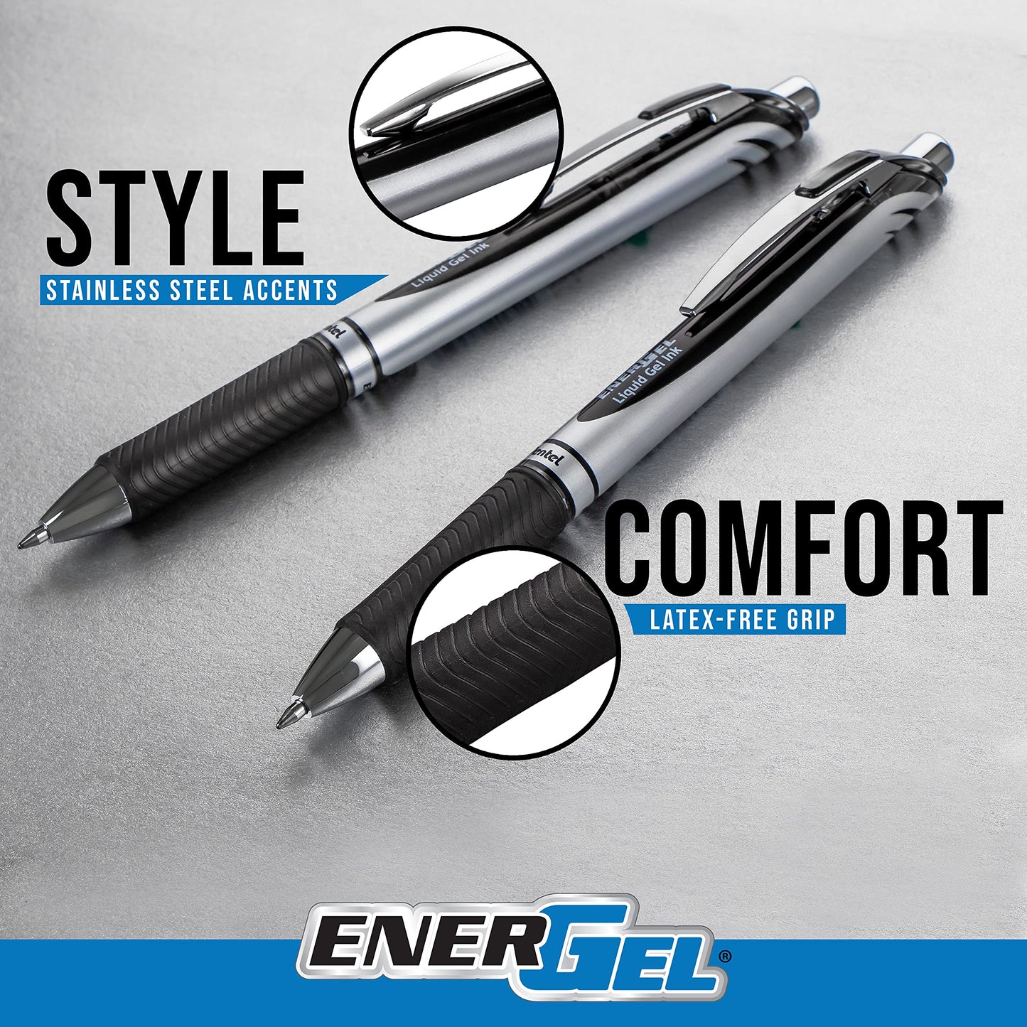 Pentel EnerGel RTX Retractable Liquid Gel Pen, (0.7mm), Medium Line, Metal Tip, Black Ink, Pack of 6 (BL77BP6A)