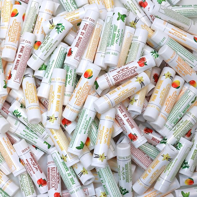 Naturistick Premium Beeswax Lip Balm for Dry, Chapped Lips | 100% Natural Lip Care | Coconut Oil, Shea Butter, Aloe Vera | Moisturizing, Chemical-Free Chapstick | 155 Pack Assorted Bulk | Made in USA