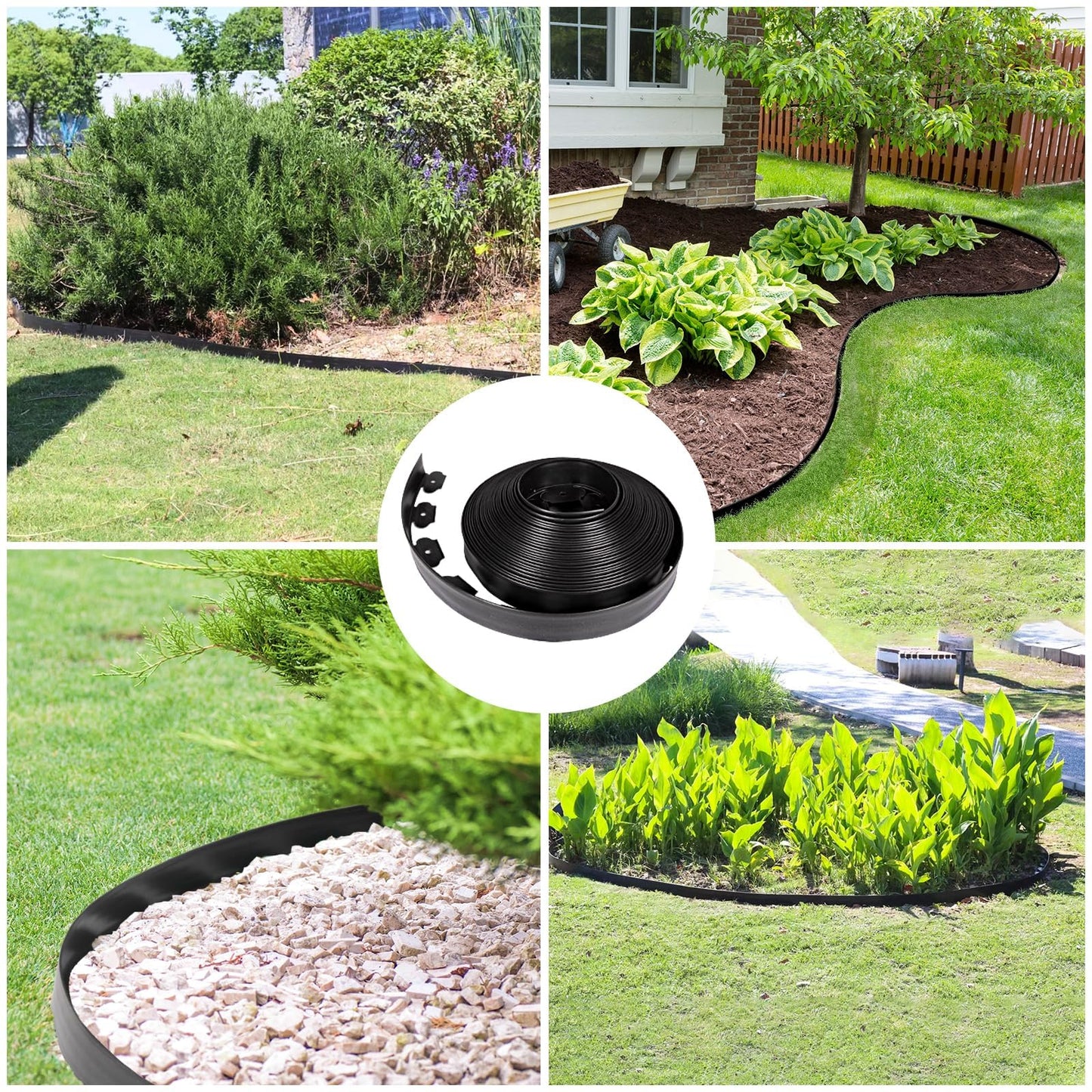 JERIA 2 Inch Tall 100 FT Garden Edging Kit with 120pcs Spikes, Plastic Edging for Landscaping