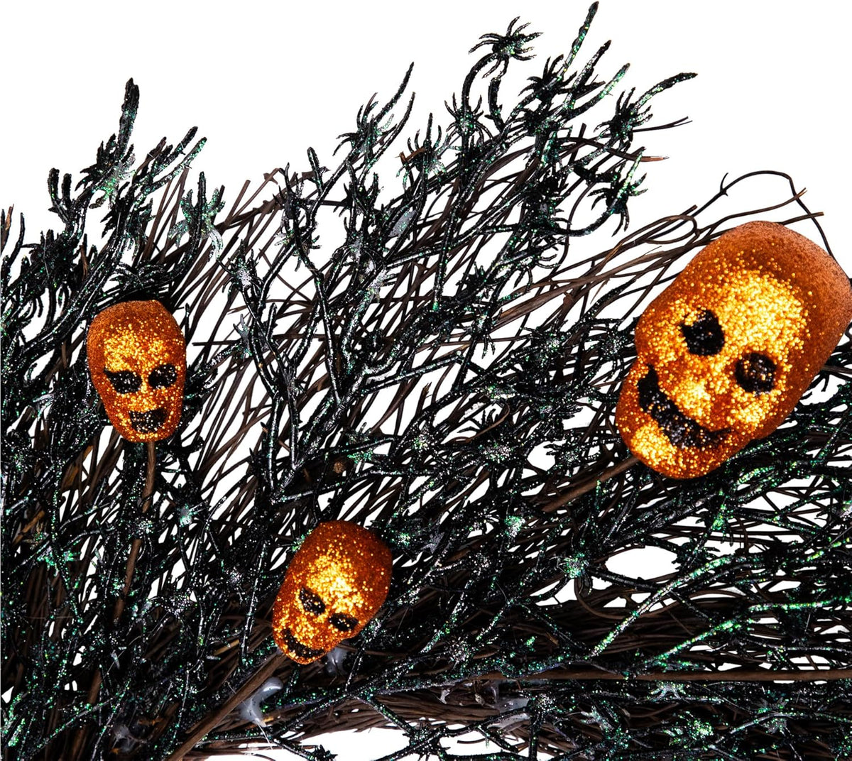 Glittered Skulls and Spiders Halloween Twig Wreath - 22" - Unlit