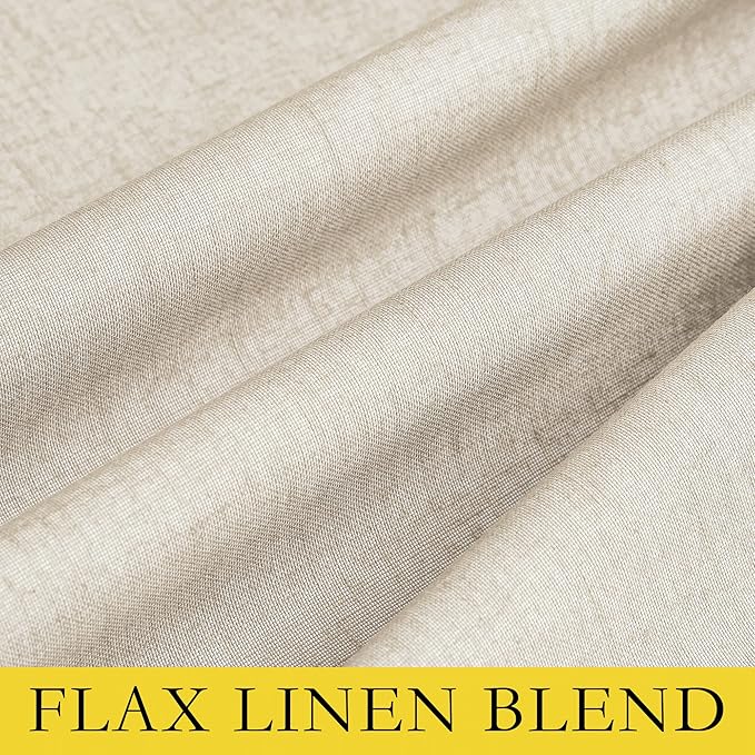 NICETOWN Beige Living Room Completely Shaded Linen Draperies, 2 Pieces, W62 x L72, Privacy Protection & Noise Reducing Ring Top Drapes, White Lined Insulated Window Treatment Curtain Panels