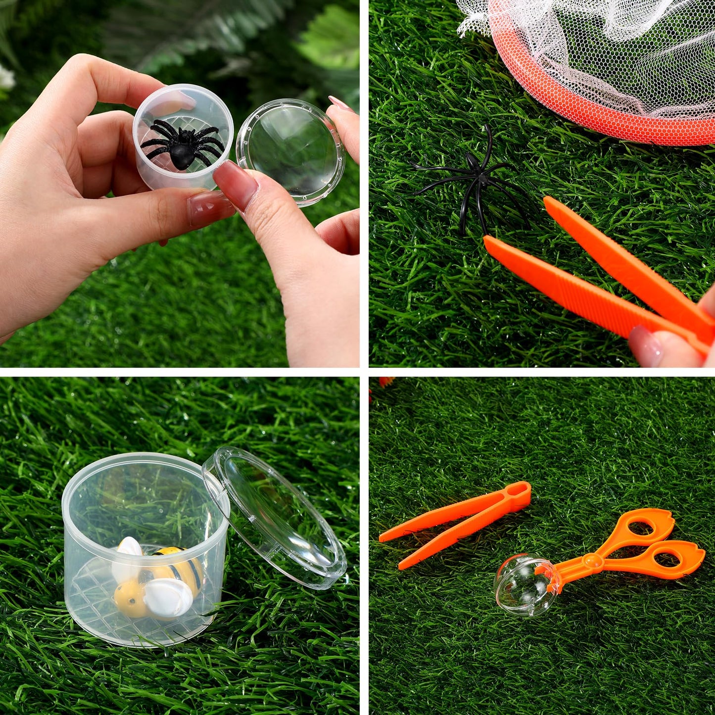Silipull Bug Catching Kit for Kid Outdoor Explorer Kit Include Catching Scissor Tong Tweezer Clamp Bug Cage Whistle Insect Net Drawstring Bag for Boy Girl Educational Adventure Hunting (Orange,48 Pcs)