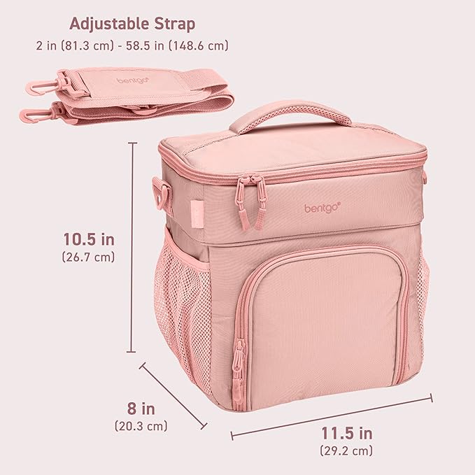 Bentgo Prep Deluxe Insulated Multimeal Bag - Lunch Box Bag, Holds 5 Meals, Premium Insulation up to 8 Hrs, Durable, Water-Resistant - Large Capacity For Adult Meal Prep (Blush)