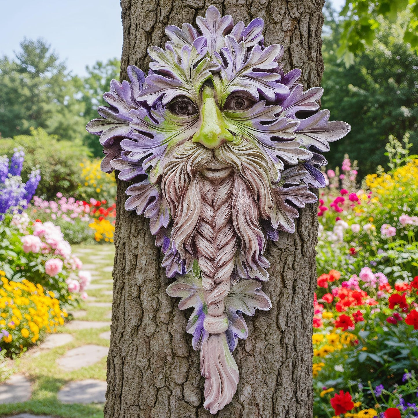 Euiroet 7.9" Real Tree Face Hugger Statue, Garden Whimsical Resin Statues with Foliage Features, Outdoor Fairy Elve Accent Yard Art, Halloween Trees Decorations Outdoor Wall Mounted Statue