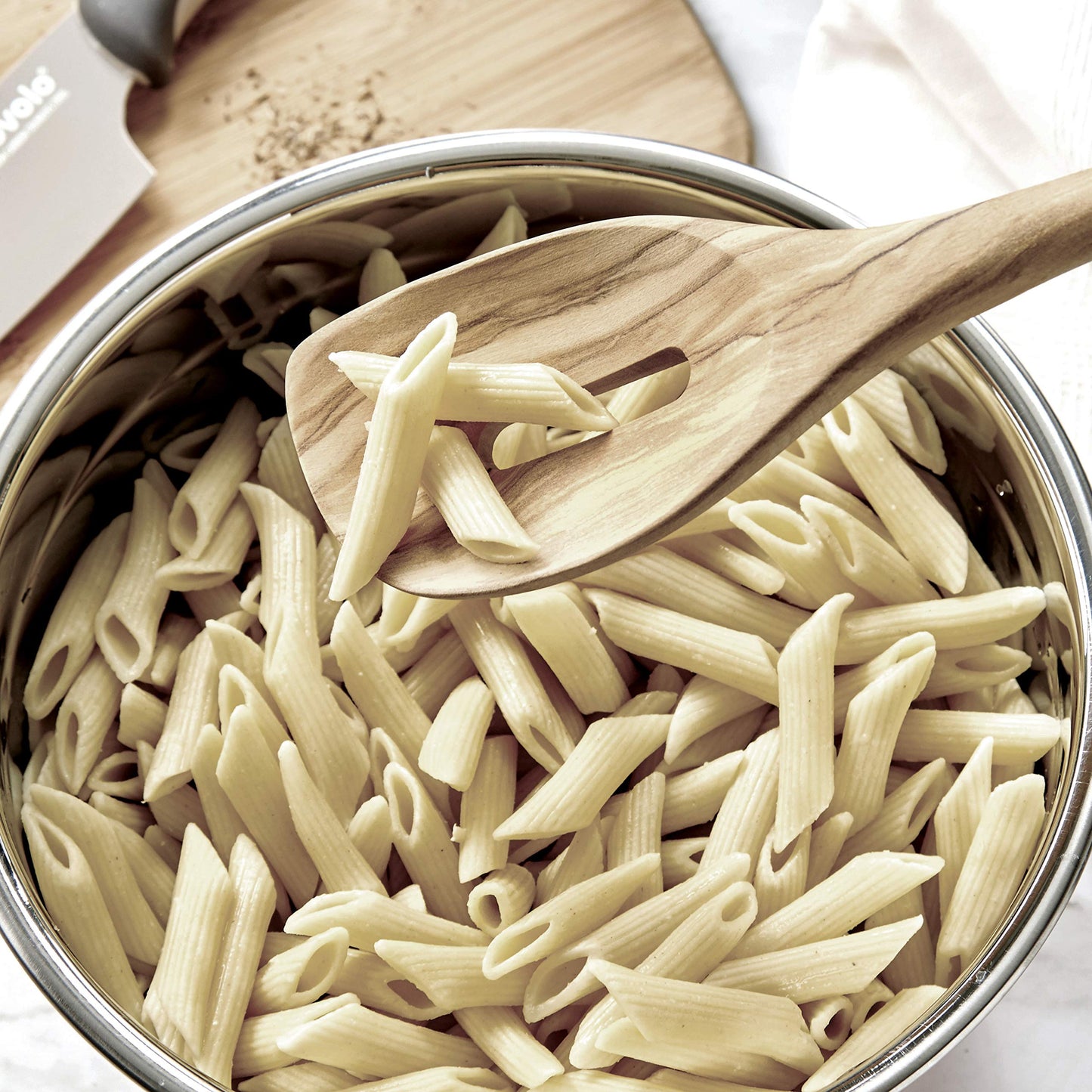 Tovolo Slotted Wooden Spoon, Olivewood Kitchen Utensil for Cooking & Serving, Natural Wood Spoodle with Comfortable Grip, Heat-Resistant Nonstick Safe, Durable Stirring Tool