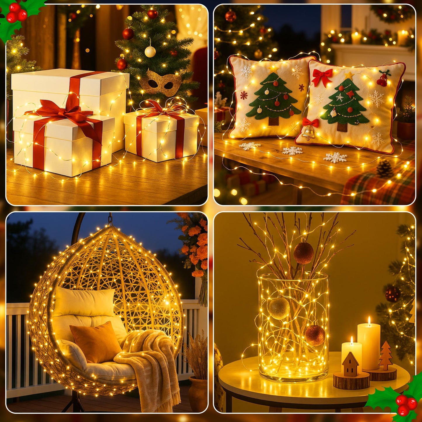 Fairdeer 6 Pack 16FT 50 LED Fairy Lights Battery Operated with Timer, 8 Modes USB Mini Twinkle Light, Small String Lights for Tree Wreath Vase Bedroom DIY Holoday Wedding Decorations-Warm White