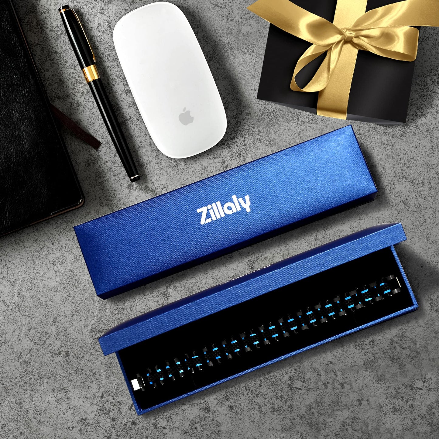 Zillaly Men's Stainless Steel Two-Tone Square Link diamond Bracelet in Black & Blue Ion-Plated Black (Black & Blue)
