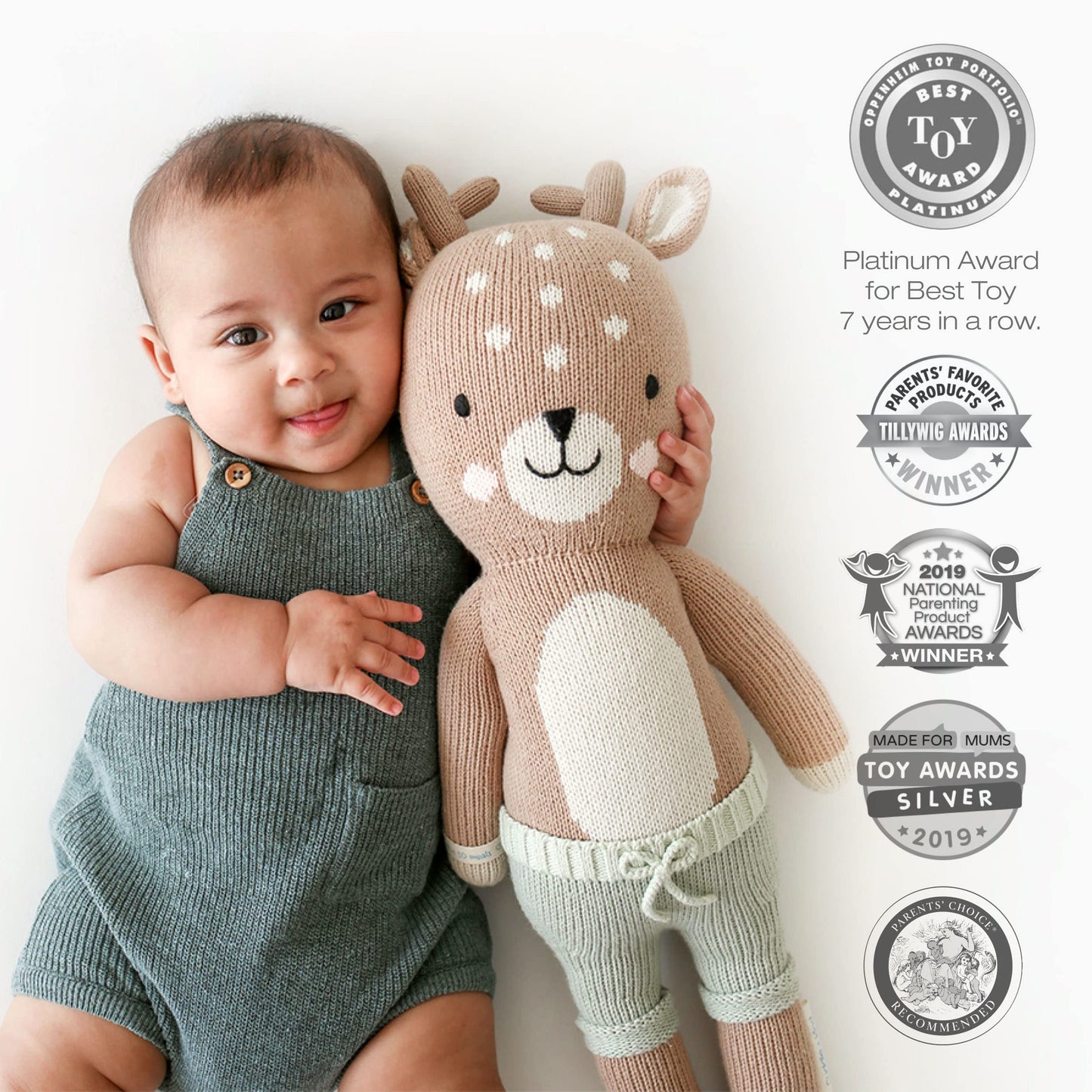 cuddle + kind Elliott The Fawn Little 13" Hand-Knit Doll – 1 Doll = 10 Meals, Fair Trade, Heirloom Quality, Handcrafted in Peru, 100% Cotton Yarn