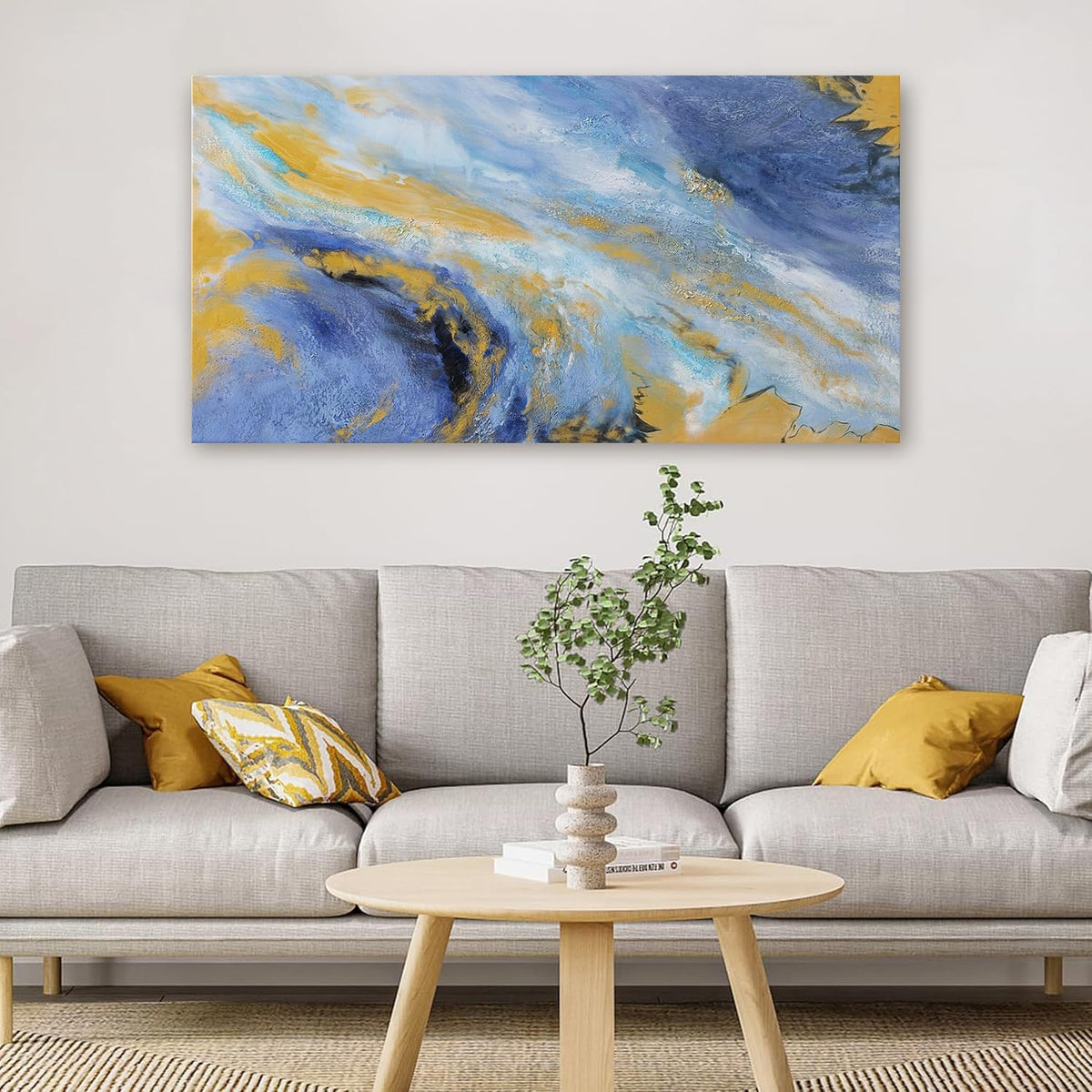 Canvas Wall Art Decor Blue Gold Wall Art Prints Large Abstract Wall Art for Living Room Art Work for Wall Decor Minimalist Azure - Gold Fluid Symphony Artwork for Walls Home Office Decor 20"X40"