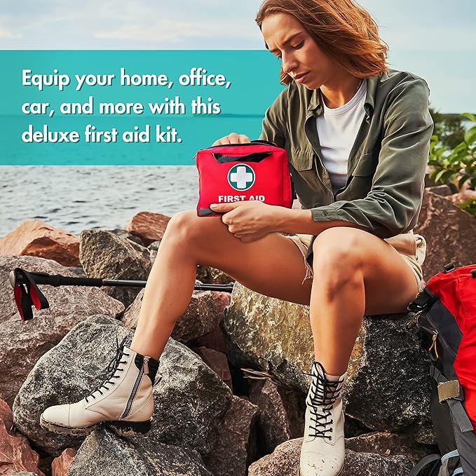 General Medi First Aid Kit -309 Pieces- Reflective Bag Design - Including Bandages, Moleskin Pad and Emergency Blanket for Travel, Home, Office, Car, Camping, Workplace