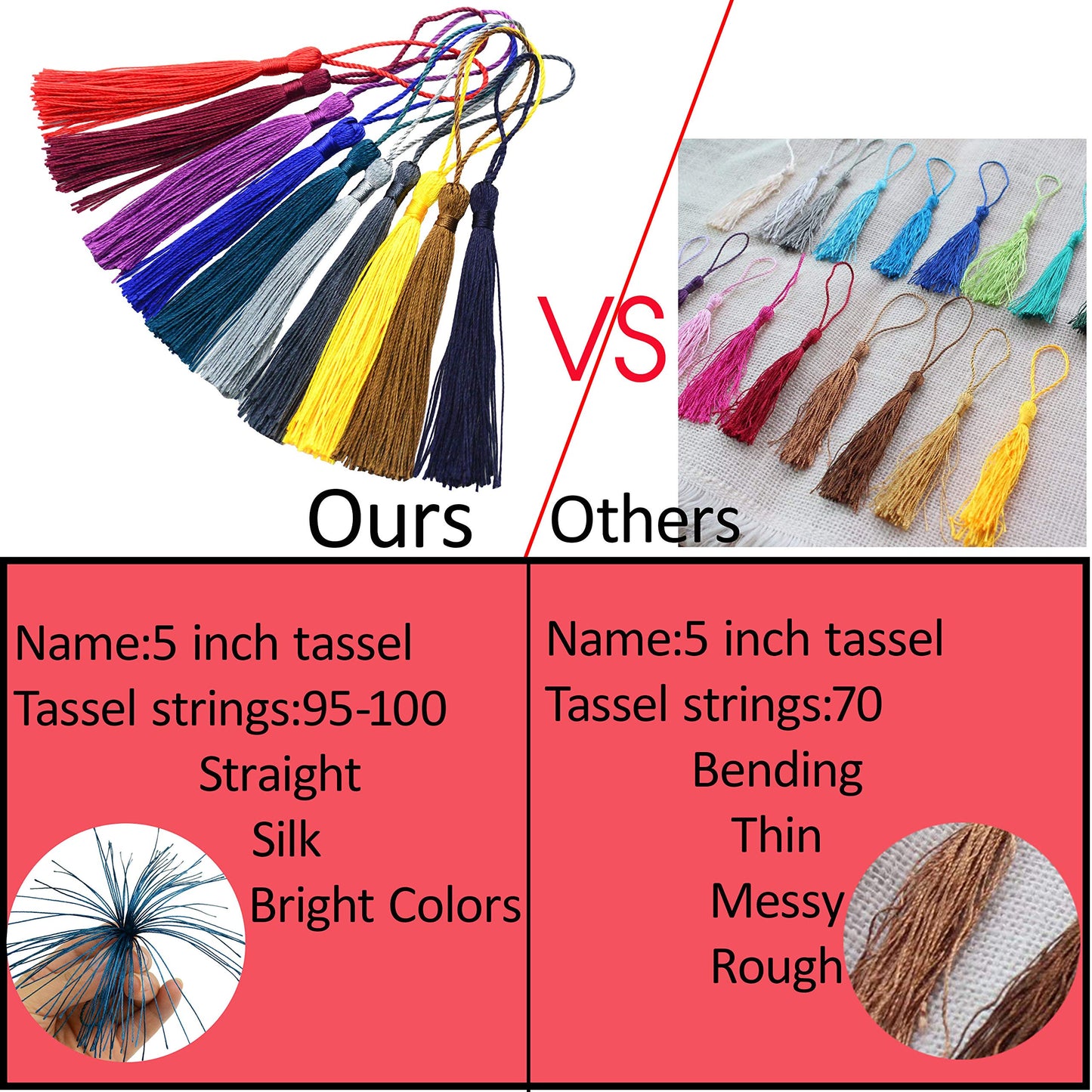 100pcs 13cm/5 Inch Silky Floss Bookmark Tassels with 2-Inch Cord Loop and Small Chinese Knot for Jewelry Making, Souvenir, Bookmarks, DIY Craft Accessory (Black&Silver)