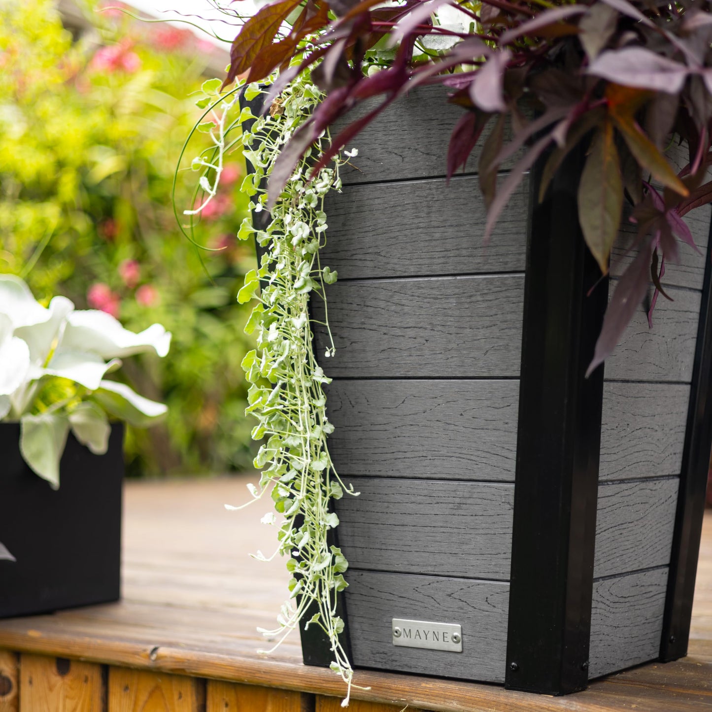 Mayne Vista 22in Outdoor Planter 2-Pack- Modern Tall Tapered Design with Drainage Hole for All Season Use - Ideal Front Porch Decor & Patio Planter - Easy Assembly