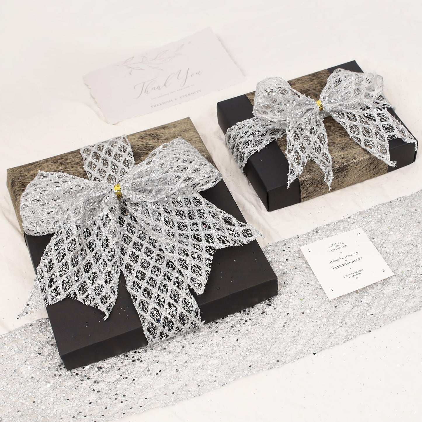VATIN 2-1/2" Silver Christmas Ribbon, Silver Glitter Mesh Diamond Web Sequin Dots Wired Christmas Ribbon for Gift Wrapping Bow Making Wreath Supply-10 Yards