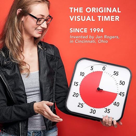 TIME TIMER 12 inch Visual Timer 60 Minute Kids Desk Countdown Clock with Dry Erase Activity Card, Also Magnetic for Classroom, Homeschooling Study Tool, Task Reminder, Home and Kitchen Timer
