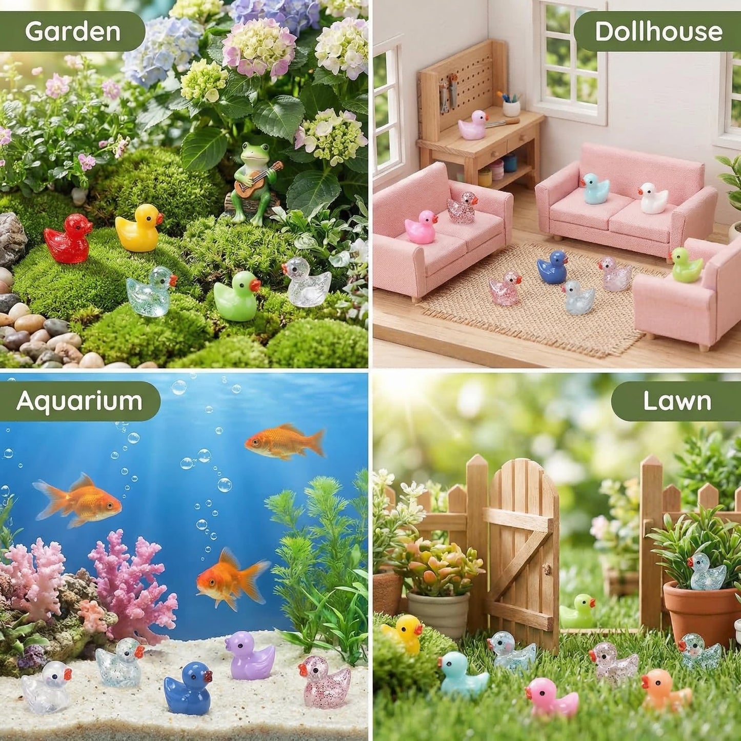 XHDMY 255 Pcs Mini Ducks Tiny Resin Ducks Glitter Little Animals Figurines Bulk for Micro Landscape Aquarium Ornaments Kit Dollhouse Decor Crafts Garden Accessories