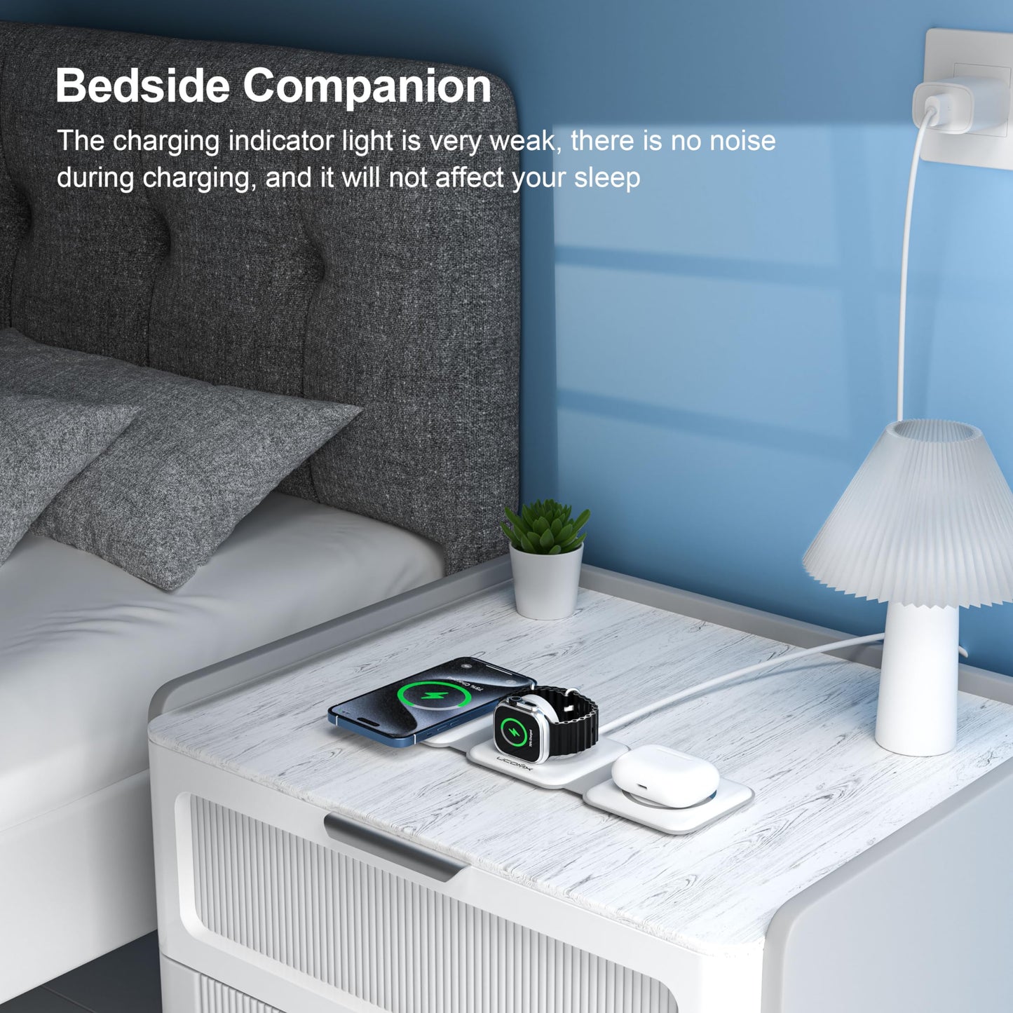UCOMX 3 in 1 Charging Station for Multple Devices,Foldable 3 in 1 Wireless Charger for Travel,NANO Wireless Charging Station for iPhone17 16 15 14 13 12 Pro Max/Watch 10 9 8 7 6 5 4 3 Ultra/AirPod Pro