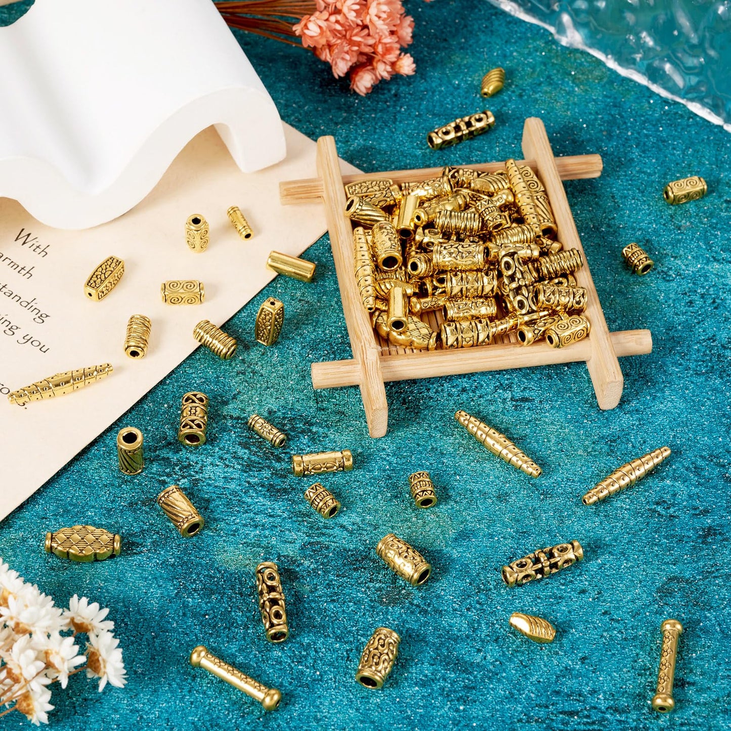 Craftdady 150Pcs Antique Gold Tube Bar Spacer Beads Tibetan Metal Column Barrel Drum Beads for Jewelry Crafts Making Hole:1-3.5mm