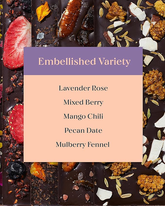 Spring & Mulberry Date-Sweetened Chocolate – 5-Bar Embellished Pack, Flavors with Fruits, Nuts, Spices & Essential Oils for the Perfect Treat