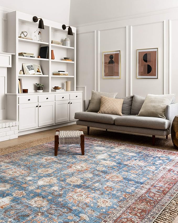 Loloi Loren Collection LQ-01 Blue/Brick 5'-0" x 7'-6" Area Rug