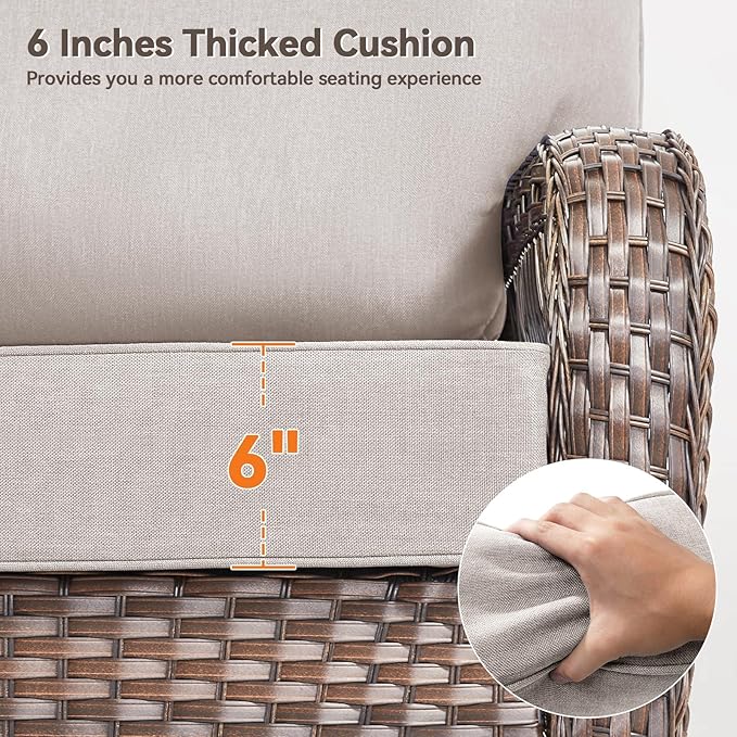 Luxury 6" Outdoor Cushions for Patio Furniture, 24x24x6" Thick Seat Cushion Set of 9, Fade Resistant Couch Chair Replacement Cushions High Density Deep Wicker Chair Cushion w/ Removable Cover, Beige