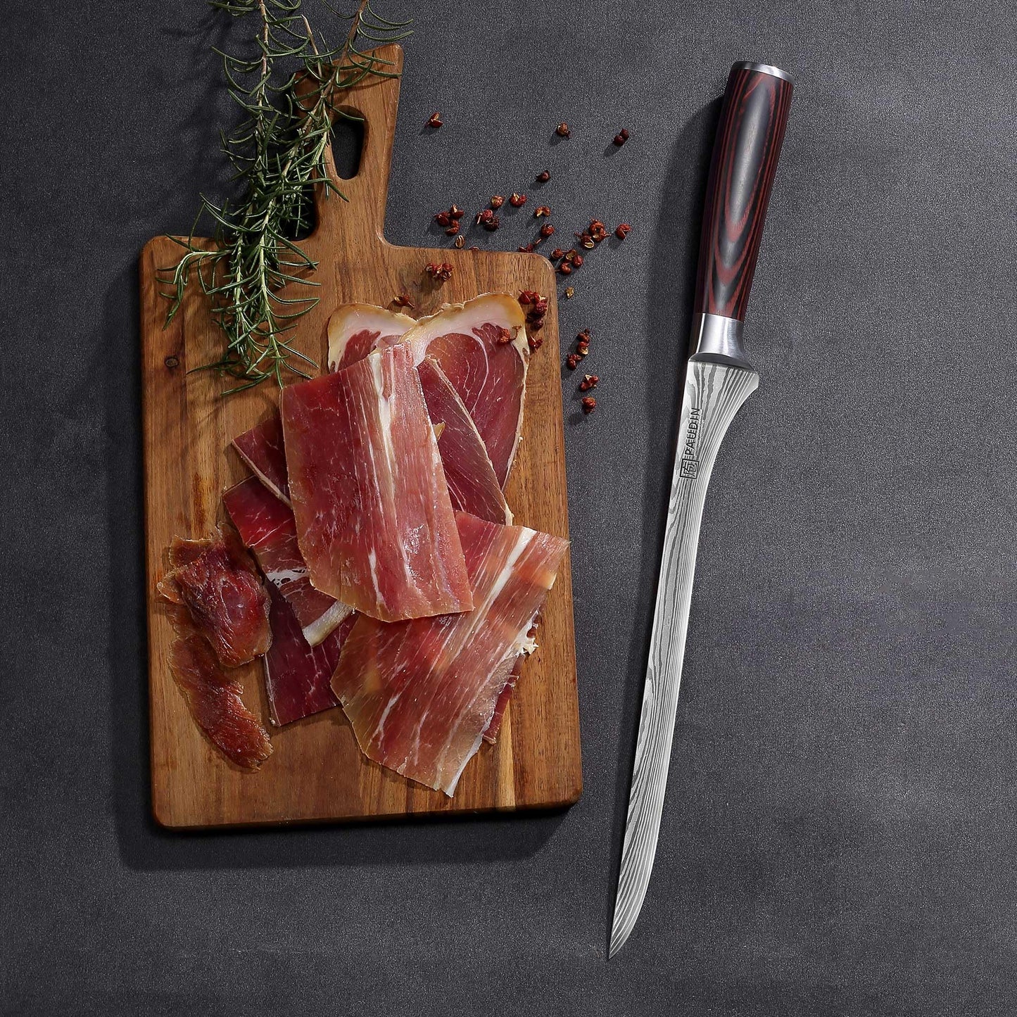 PAUDIN 10 Inch Ham Slicing Knife, Professional Carving Knife for Meat, High Carbon Stainless Steel, Ergonomic Pakkawood Handle with Sheath, Ultra Sharp Blade for Prosciutto/Jamon Serrano, Gift Box