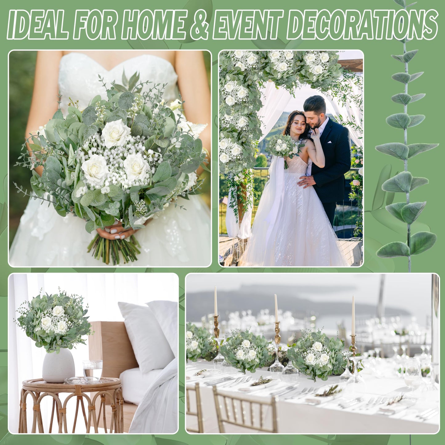 Palonu 200 Pcs 5 Kinds Mixed Artificial Eucalyptus Leaves Stems Bulk Babys Breath Eucalyptus Bundle Faux Plants Greenery for DIY Bouquets Floral Arrangement Wedding Engagement Party Decor