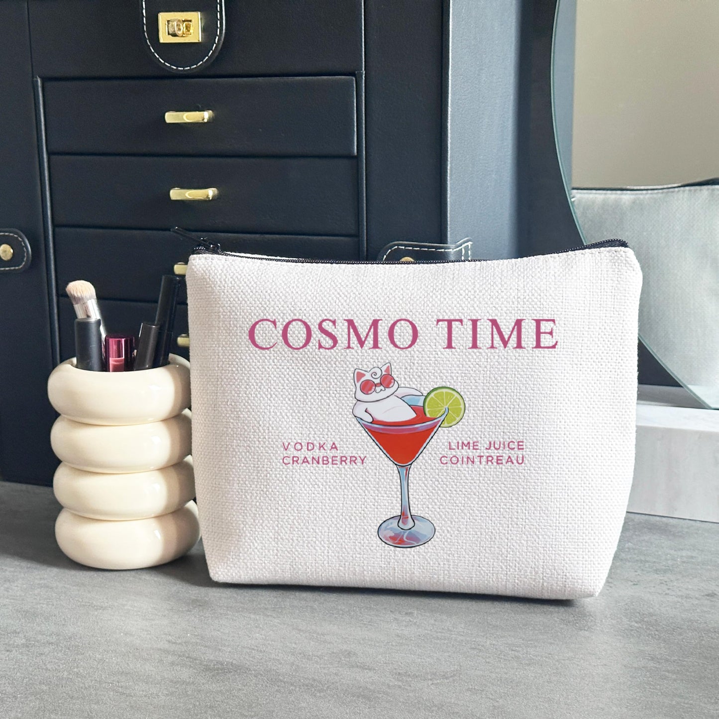 WCGXKO Cosmo Cocktail Gift Set - Cosmo Time Makeup Bag for Alcohol Drinking Lovers