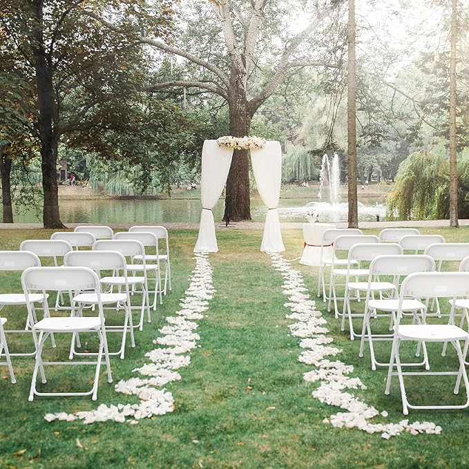 VINGLI 8 Pack White Plastic Folding Chair, Indoor Outdoor Portable Stackable Commercial Seat with Steel Frame 350lb. Capacity for Events Office Wedding Party Picnic Kitchen Dining